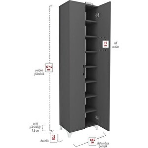 Bofigo 8 Raflı 2 Kapaklı Çok Amaçlı Mutfak Dolabı Banyo Dolabı Çok Amaçlı Dolap Cemre Antrasit