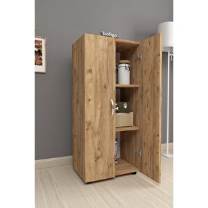 3 Raflı 2 Kapaklı Çok Amaçlı Mutfak Dolabı Banyo Dolabı Çok Amaçlı Dolap Çam