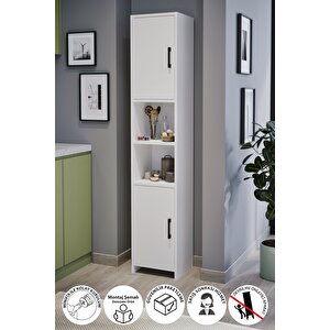 2 Kapaklı 6 Bölmeli Çok Amaçlı Dolap Alya Çok Amaçlı Mutfak Dolabı Banyo Dolabı Beyaz