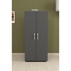 Bofigo 3 Raflı 2 Kapaklı Çok Amaçlı Mutfak Dolabı Banyo Dolabı Çok Amaçlı Dolap Antrasit