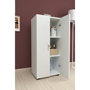 3 Raflı 2 Kapaklı Çok Amaçlı Mutfak Dolabı Banyo Dolabı Çok Amaçlı Dolap Beyaz