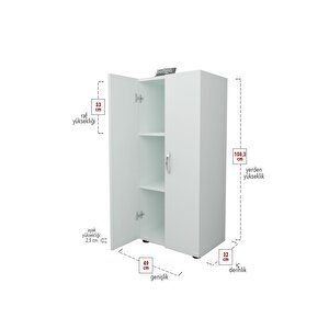 Bofigo 3 Raflı 2 Kapaklı Çok Amaçlı Mutfak Dolabı Banyo Dolabı Çok Amaçlı Dolap Beyaz