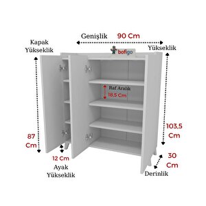 Bofigo 3 Kapaklı Çok Amaçlı Dolap Çok Amaçlı Mutfak Dolabı Banyo Dolabı Ayakkabılık Beyaz