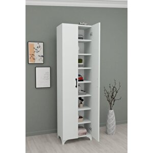 8 Raflı 2 Kapaklı Çok Amaçlı Mutfak Dolabı Banyo Dolabı Çok Amaçlı Dolap Cemre Beyaz