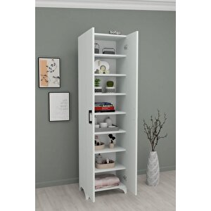 8 Raflı 2 Kapaklı Çok Amaçlı Mutfak Dolabı Banyo Dolabı Çok Amaçlı Dolap Cemre Beyaz