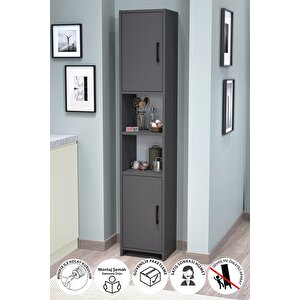 2 Kapaklı 6 Bölmeli Çok Amaçlı Dolap Alya Çok Amaçlı Mutfak Dolabı Banyo Dolabı Antrasit