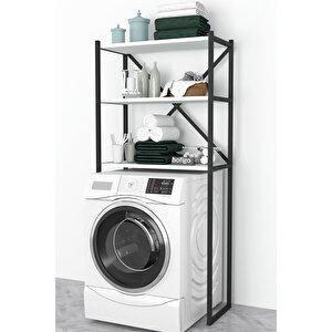 3 Raflı Metal Banyo Düzenleyici Metal Banyo Rafı Çamaşır Makinası Üstü Beyaz