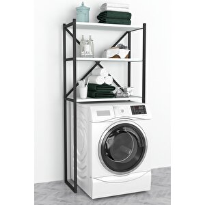 3 Raflı Metal Banyo Düzenleyici Metal Banyo Rafı Çamaşır Makinası Üstü Beyaz