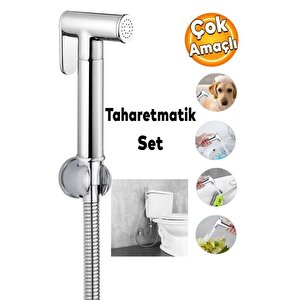 Taharet Musluğu Taharetmatik Spiralli Tabancalı Bas Çek Hortumlu
