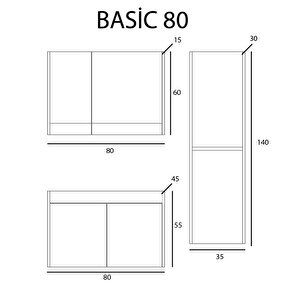 Kea Koza Basic Banyo Dolab Takimi Antrasi̇t 80 Cm