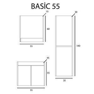 Kea Koza Basic Banyo Dolab Takimi Antrasi̇t 55 Cm