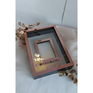 25x35 Cm Siyah-rose Ledli Fotoğraf Alanlı Model Tasarım Gül Kutusu Anı Çerçevesi!