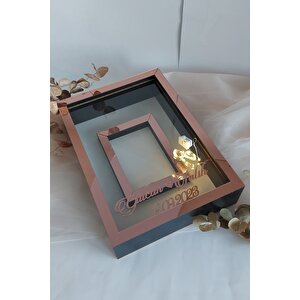 25x35 Cm Siyah-rose Ledli Fotoğraf Alanlı Model Tasarım Gül Kutusu Anı Çerçevesi!