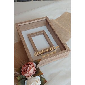 Yeni Model 25x35 Cm Ceviz Fotoğraf Alanlı Model Tasarım Gül Kutusu Anı Çerçevesi! Isimli Ledsiz