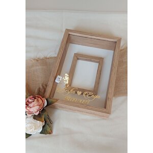 25x35 Cm Ceviz Fotoğraf Alanlı Model Tasarım Gül Kutusu Anı Çerçevesi! Ayna Çerçeve! Isimli Ledli