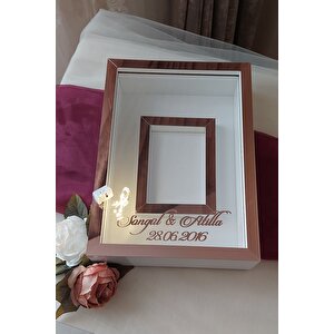 25x35 Cm Beyaz-rosegold Fotoğraf Alanlı Model Tasarım Gül Kutusu Anı Çerçevesi!! Isimli Ledli