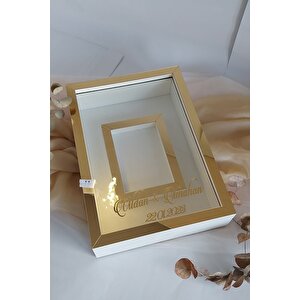 Yeni Model 25x35 Cm Gold-beyaz Ledli Fotoğraf Alanlı Model Tasarım Gül Kutusu Anı Çerçevesi!