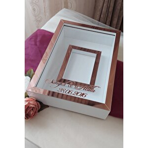 Yeni Model 25x35 Cm Beyaz-rose Fotoğraf Alanlı Model Tasarım Gül Kutusu Anı Çerçevesi! Isimli Ledsiz