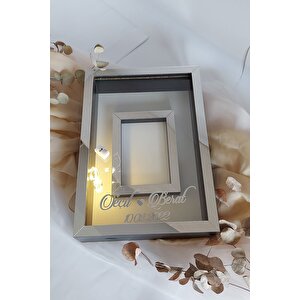 Yeni Model 25x35 Cm Gümüş-siyah Ledli Fotoğraf Alanlı Model Tasarım Gül Kutusu Anı Çerçevesi!