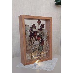 Ledli Ve İsimli 25x35 Cm Çift Yönlü Derin Gül Çerçevesi! Gelin Buketi Çerçevesi! Bambu