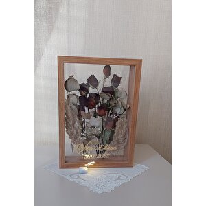 Ledli Ve İsimli 25x35 Cm Çift Yönlü Derin Gül Çerçevesi! Gelin Buketi Çerçevesi! Bambu