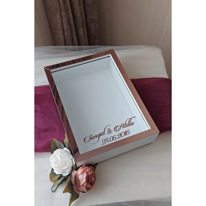 25x35 Cm Beyaz-rosegold Ledsiz Derin Gül Tasarım Çerçevesi! Gül Kutusu Anı Çerçevesi! Isim Ve Tarih