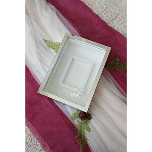 25x35 Cm Gümüş Renkli Yatay Fotoğraf Alanlı Model Tasarım Gül Kutusu Anı Çerçevesi! Isimsiz Ledli!