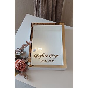 Yeni Model 25x35 Cm Gold-beyaz Ledli Derin Gül Tasarım Çerçevesi! Gül Kutusu Anı Çerçevesi!