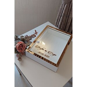 Yeni Model 25x35 Cm Gold-beyaz Ledli Derin Gül Tasarım Çerçevesi! Gül Kutusu Anı Çerçevesi!