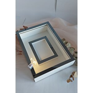Ledli 25x35 Cm Füme-beyaz Fotoğraf Alanlı Model Tasarım Gül Kutusu Anı Çerçevesi! Isimsiz Ledli!