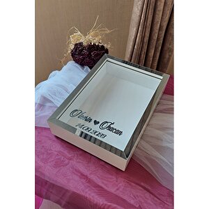25x35 Cm Beyaz-füme Ledsiz Derin Gül Tasarım Çerçevesi! Gül Kutusu Anı Çerçevesi! Isim Ve Tarih