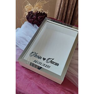 25x35 Cm Beyaz-füme Ledsiz Derin Gül Tasarım Çerçevesi! Gül Kutusu Anı Çerçevesi! Isim Ve Tarih
