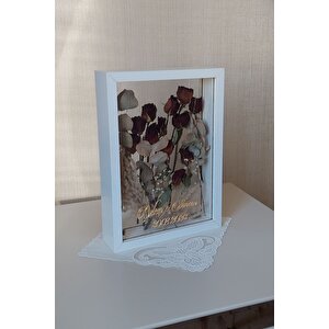 İsimli 25x35 Cm Çift Yönlü Derin Gül Çerçevesi! Gelin Buketi Çerçevesi! Beyaz