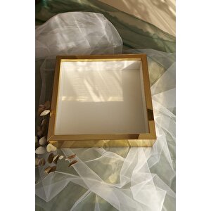 35x35 Cm Gold Kaplı Fotoğraf Bölümlü Tasarım Gül Kutusu Anı Çerçevesi! Ayna Çerçeve!