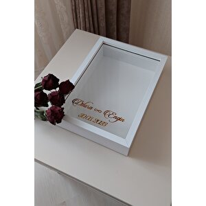 25x35 Cm Beyaz Derin Gül Tasarım Çerçevesi! Gül Kutusu! Isim Ve Tarih Hediye! Plastik Çerçeve