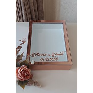 25x35 Cm Rosegold Ledsiz Derin Gül Tasarım Çerçevesi! Gül Kutusu Anı Çerçevesi! Isimli