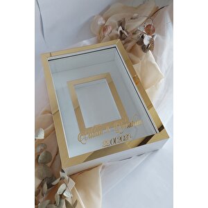 Yeni Model Ledsiz 25x35 Cm Gold-beyaz Fotoğraf Alanlı Model Tasarım Gül Kutusu Anı Çerçevesi!