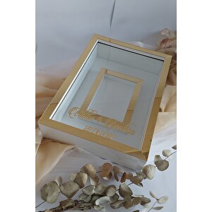 Yeni Model Ledsiz 25x35 Cm Gold-beyaz Fotoğraf Alanlı Model Tasarım Gül Kutusu Anı Çerçevesi!