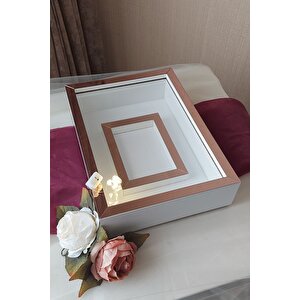 25x35 Cm Beyaz-rosegold Fotoğraf Alanlı Model Tasarım Gül Kutusu Anı Çerçevesi! Isimsiz Ledli!