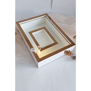 Ledli 25x35 Cm Beyaz-bronz Fotoğraf Alanlı Model Tasarım Gül Kutusu Anı Çerçevesi! Isimsiz Ledli!