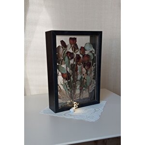 Ledli 25x35 Cm Çift Yönlü Derin Gül Çerçevesi! Gelin Buketi Çerçevesi! Siyah