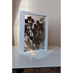 Ledli Ve İsimli 25x35 Cm Çift Yönlü Derin Gül Çerçevesi! Gelin Buketi Çerçevesi! Beyaz