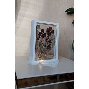 Ledli Ve İsimli 25x35 Cm Çift Yönlü Derin Gül Çerçevesi! Gelin Buketi Çerçevesi! Beyaz