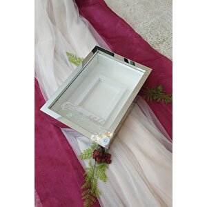 25x35 Cm Ledli Gümüş Pleksi Kaplı Fotoğraf Alanlı Model Tasarım Gül Kutusu Anı Çerçevesi!