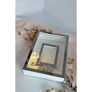 Yeni Model 25x35 Cm Füme-beyaz Ledli Fotoğraf Alanlı Model Tasarım Gül Kutusu Anı Çerçevesi!