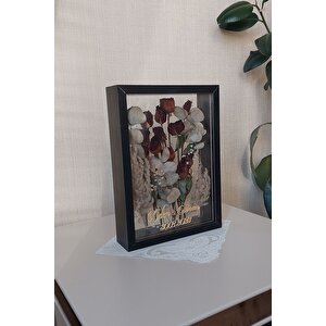 İsimli 25x35 Cm Çift Yönlü Derin Gül Çerçevesi! Gelin Buketi Çerçevesi! Siyah