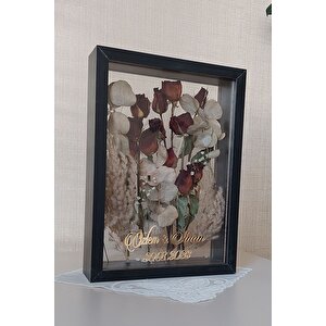 İsimli 25x35 Cm Çift Yönlü Derin Gül Çerçevesi! Gelin Buketi Çerçevesi! Siyah