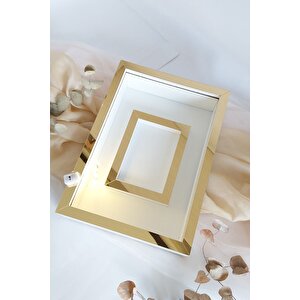 Ledli 25x35 Cm Gold-beyaz Fotoğraf Alanlı Model Tasarım Gül Kutusu Anı Çerçevesi! Isimsiz Ledli!
