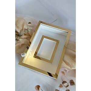 Ledli 25x35 Cm Gold-beyaz Fotoğraf Alanlı Model Tasarım Gül Kutusu Anı Çerçevesi! Isimsiz Ledli!