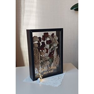 Ledli Ve İsimli 25x35 Cm Çift Yönlü Derin Gül Çerçevesi! Gelin Buketi Çerçevesi! Siyah